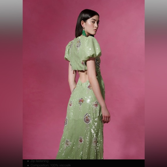 Titian Crystal Embellished Green Apple Sequin Dress - Picture 6 of 16